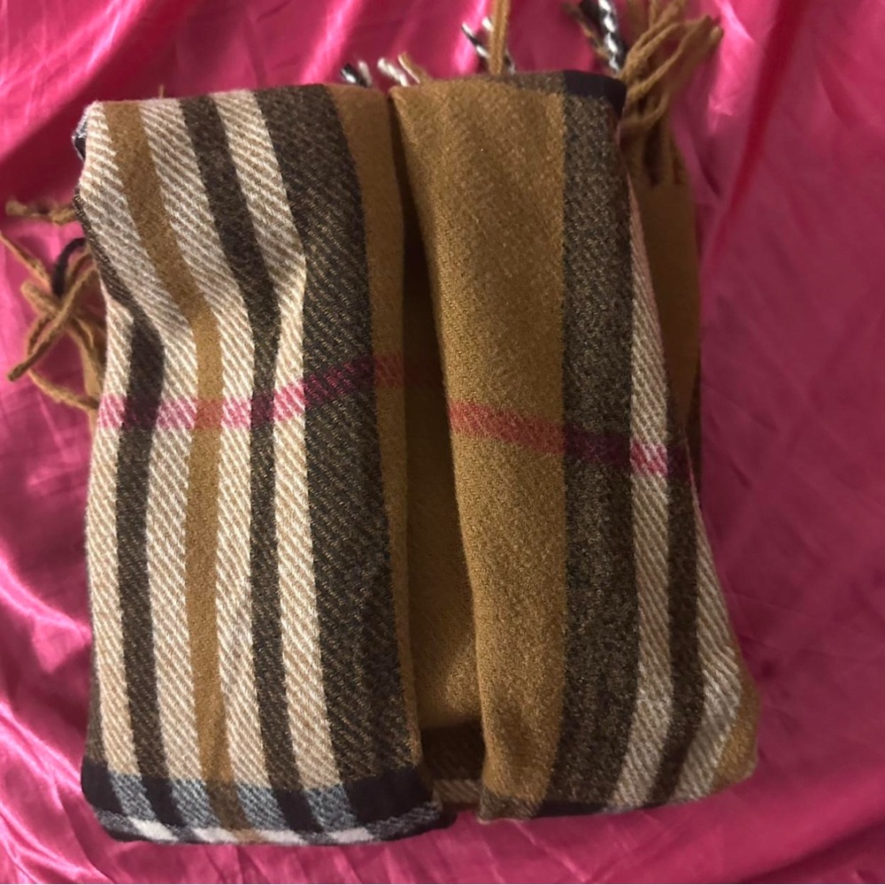 Plaid Wool Scarf with Fringe & Brown Winter Hat